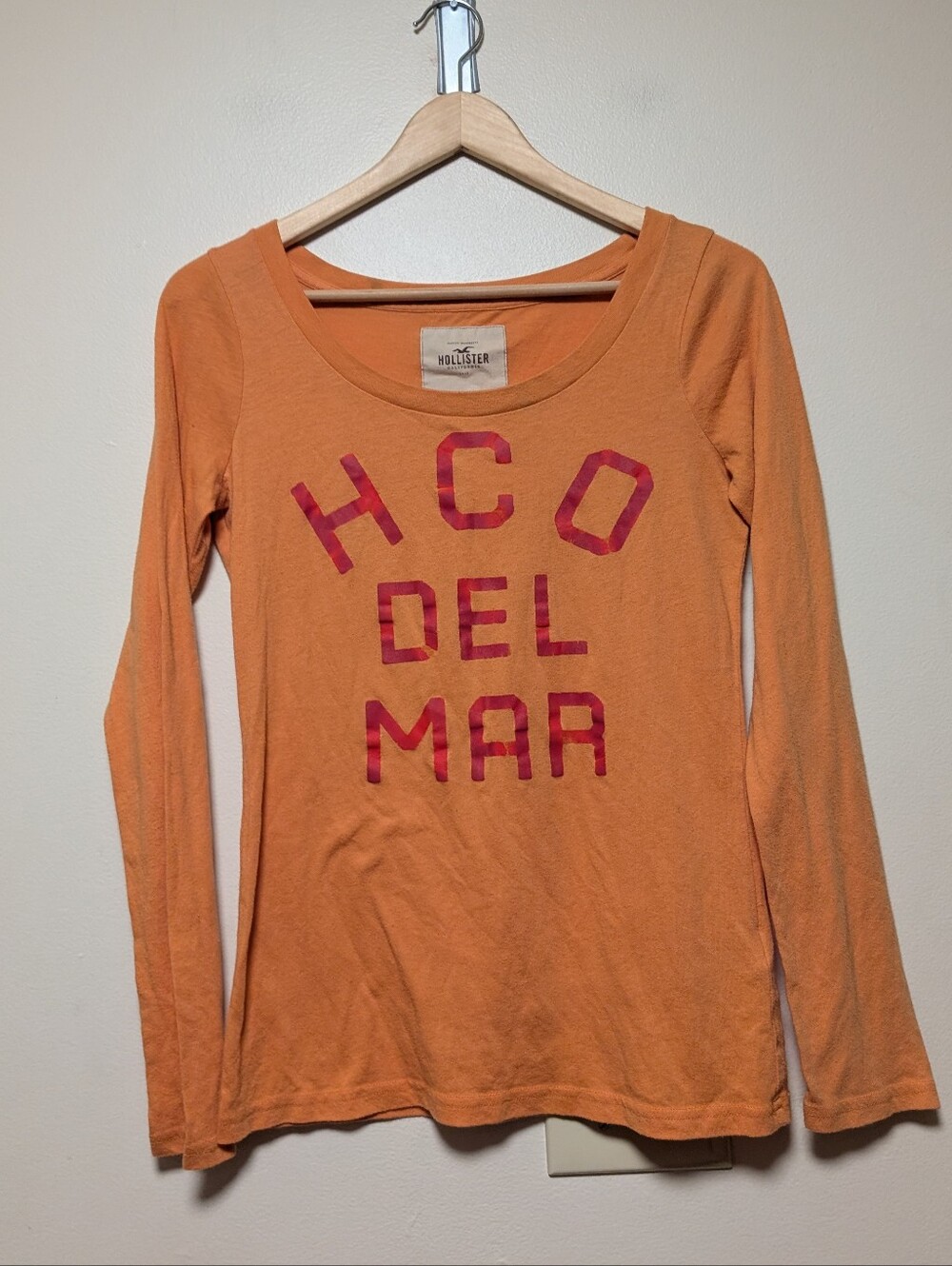 Vintage Hollister HCO Del Mar Orange Long Sleeve Graphic Tee Medium Y2K